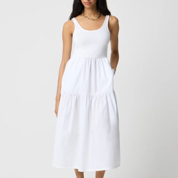 J. Crew Dresses & Skirts - J. Crew Tiered Knit Mixy Midi Dress in White - NWT Cotton Pockets Medium Petite